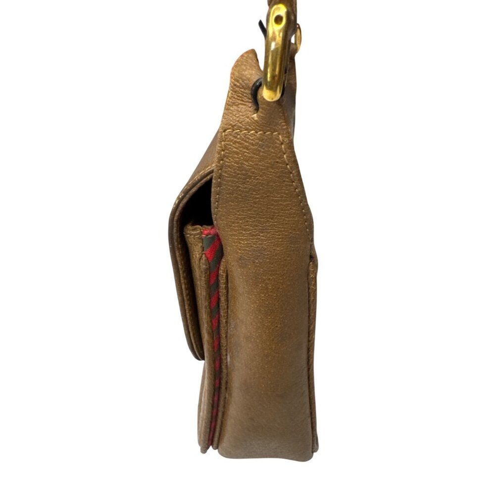 Vintage Gucci Brown Pebbled Leather Shoulder Bag W/Gold Hardware & Red Trim - Picture 14 of 16